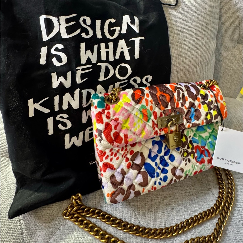 Kurt Geiger London Velvet Mini Brixton Crossbody Bag Quilted Multi-colored NWT - Picture 12 of 12
